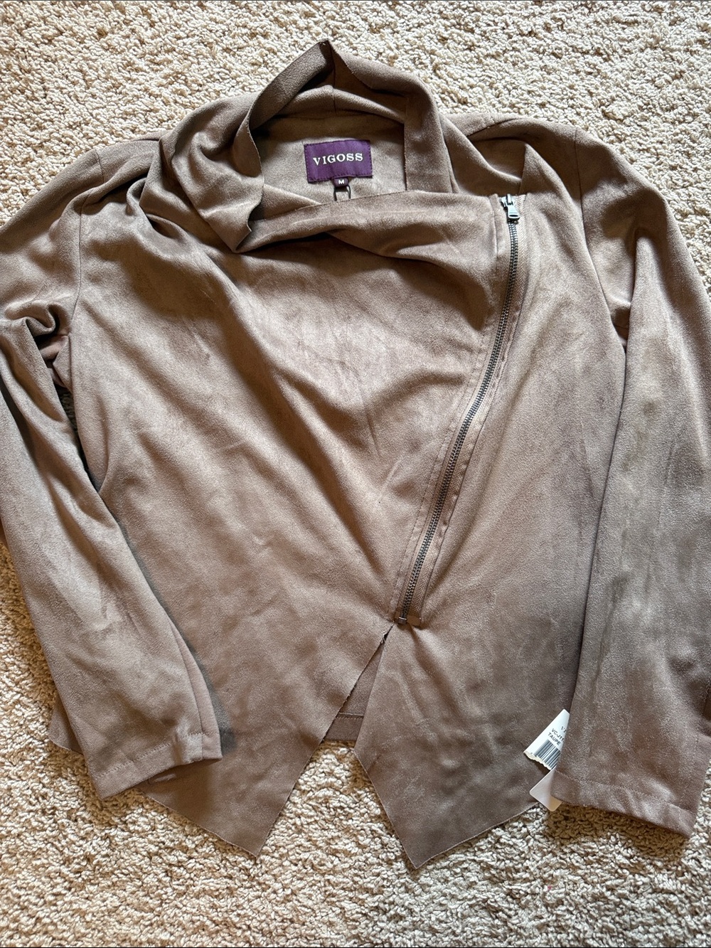 VIGOSS Taupe Cropped Asymmetrical Zip Jacket